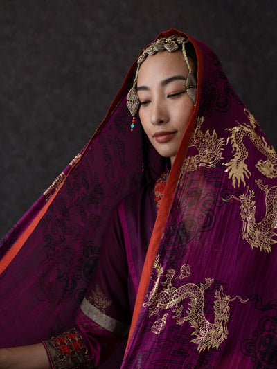 Kora Dupatta-Wine