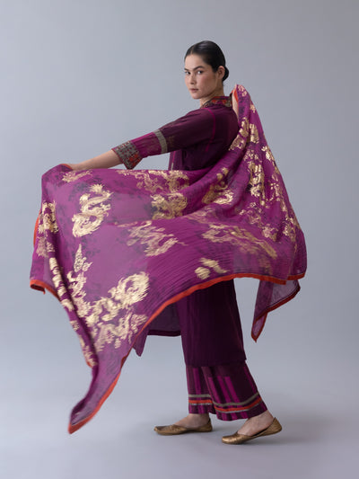 Kora Dupatta-Wine