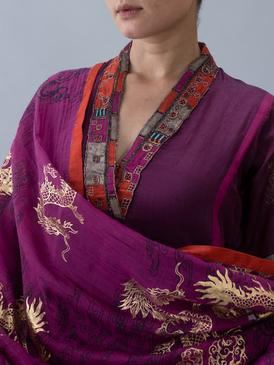 Kora Dupatta-Wine