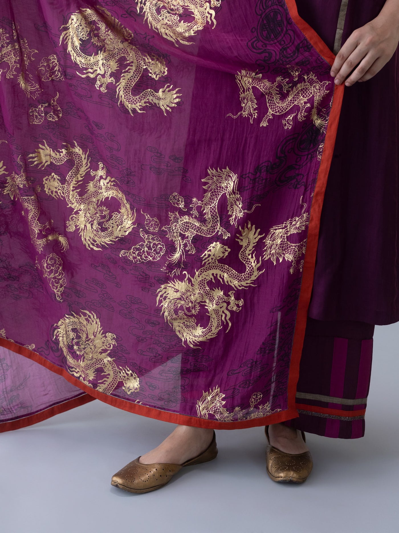 Kora Dupatta-Wine