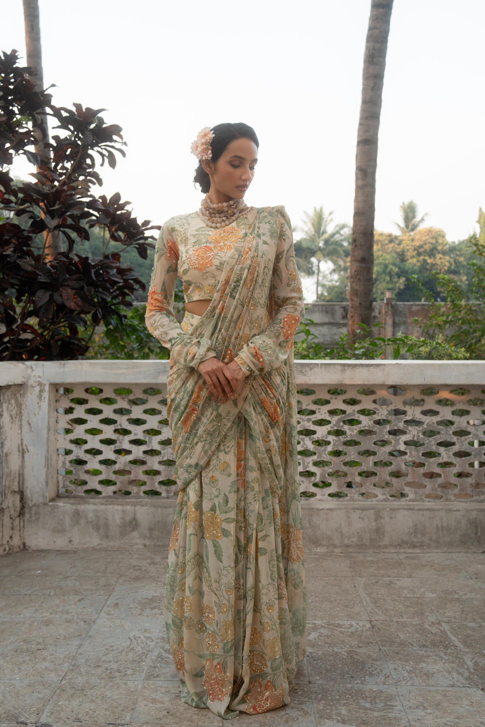 PH-3089 Saree Blouse Set-Ivory