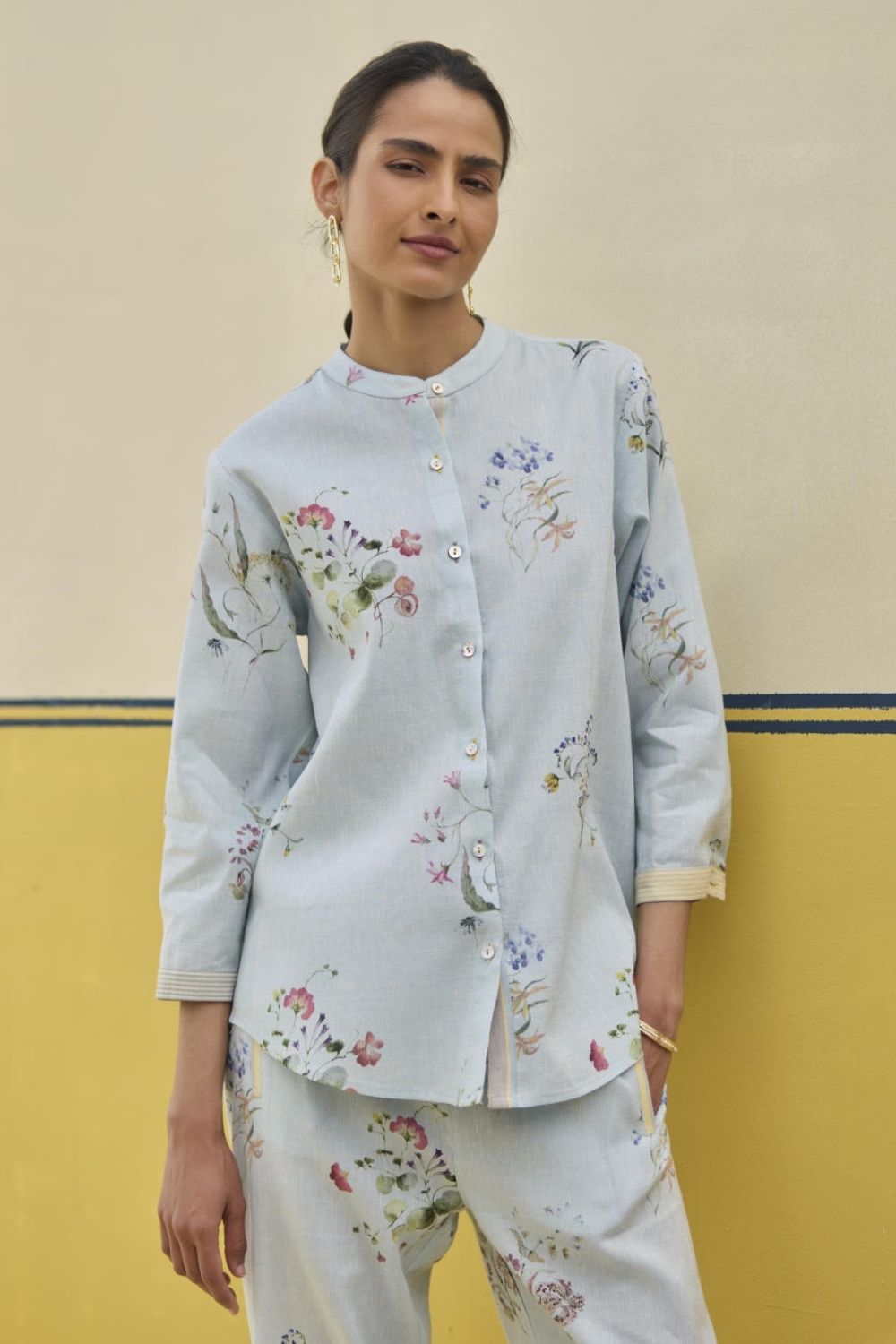 Vani Watercolour Floral Shirt - Sky