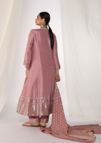 Silk pintucked kurta with handwork embroidery