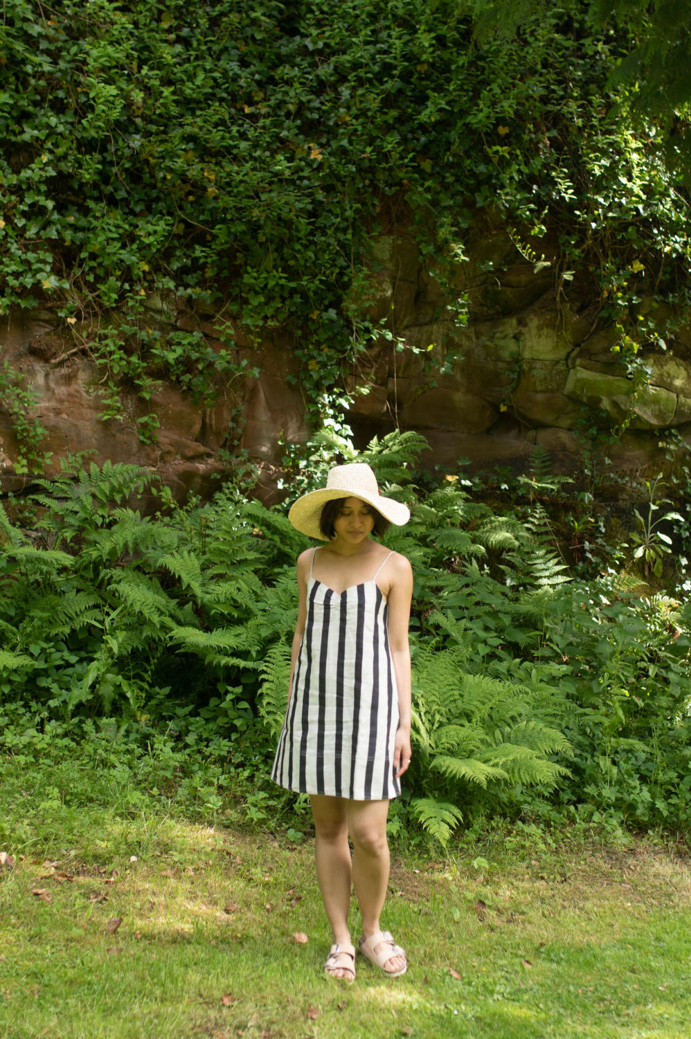 California Slip Dress -Printed-Black Stripes