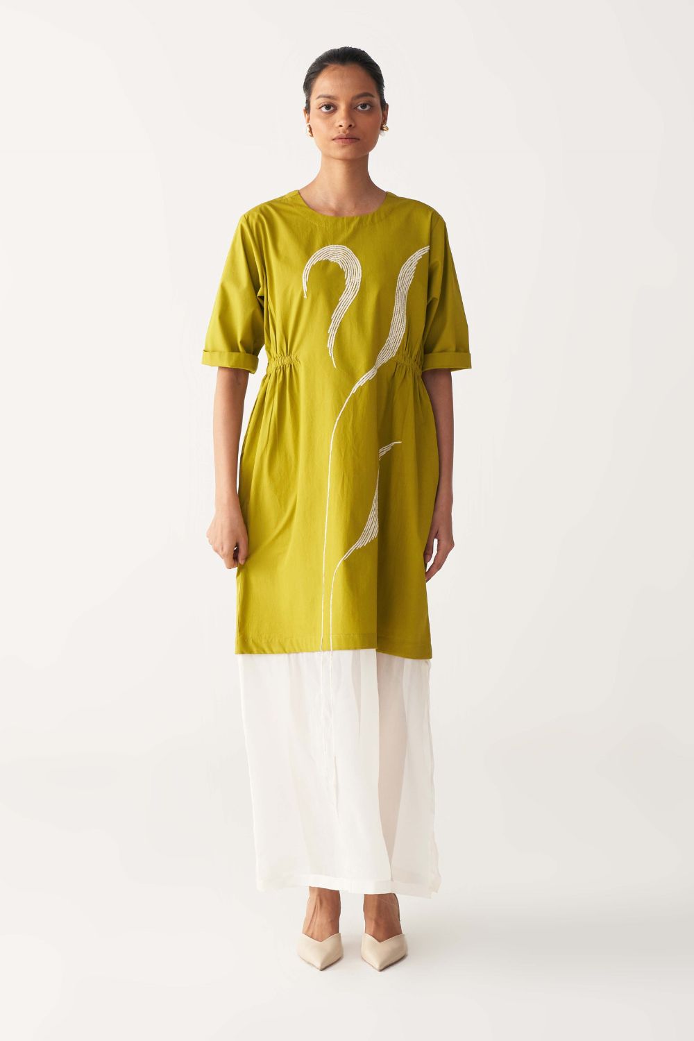 SHEER BOTTOM PANEL DRESS-LIME