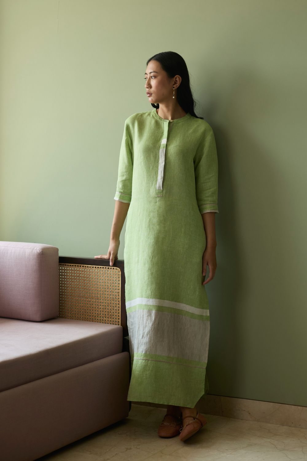 Terra Border Linen Dress-Meadow