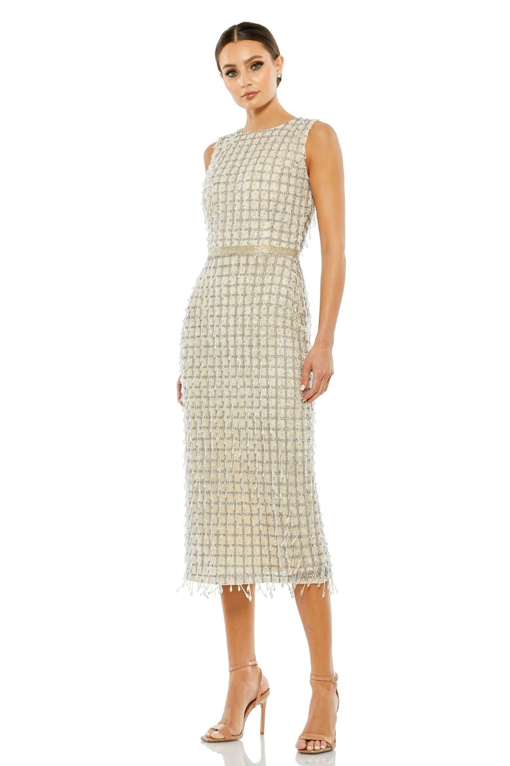 MD-5471 Embroidered Midi Dress-Beige