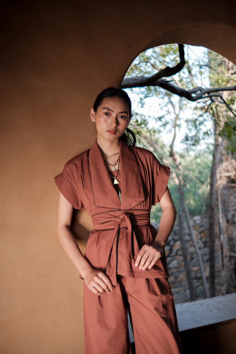 Berlin Shawl collar Top-Copper