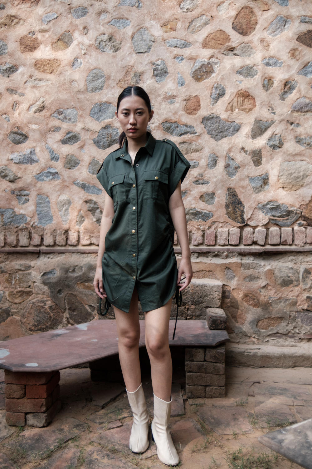 Sunrise gather shirt-Deep Green