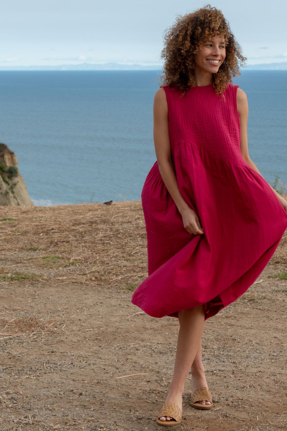 Fuchsia pink pleated dress