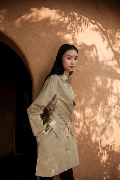 Seattle Wrap Shirt Dress-Khaki