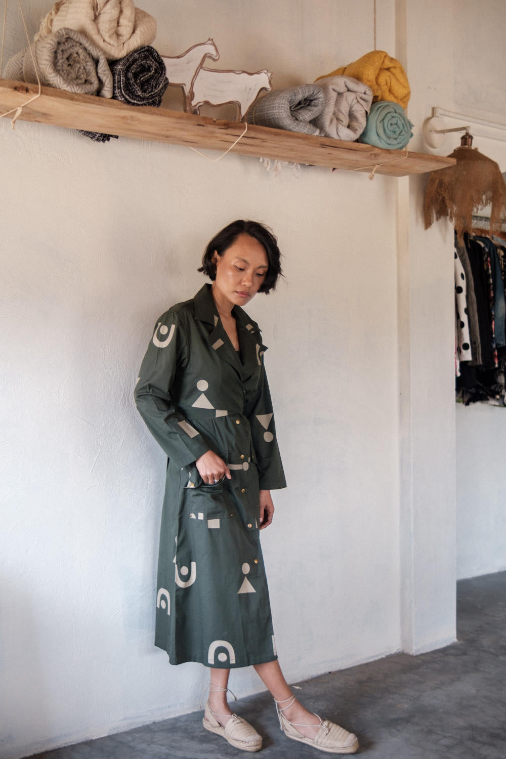 Copenhagen Trench-Deep Green Triangle Printed