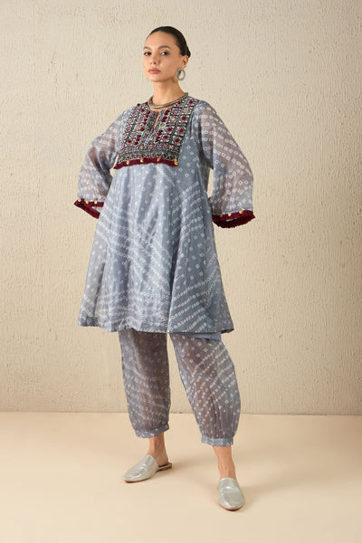 AFGHANI BANDHANI SET - Light Grey