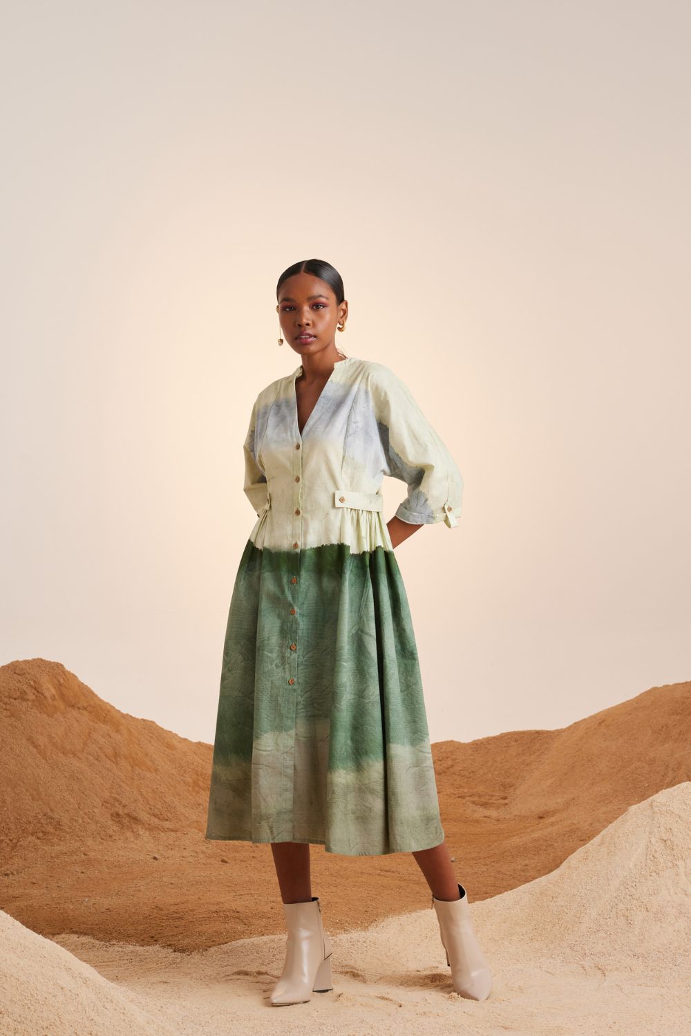 Button Down Dress-Earth