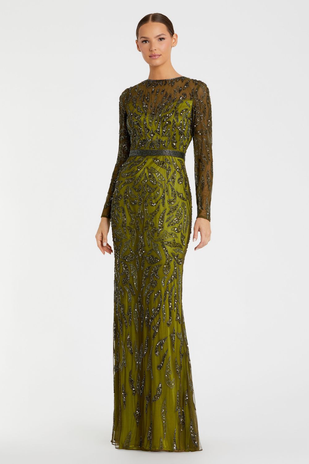 5124-Beaded Long Sleeve Evening Gown