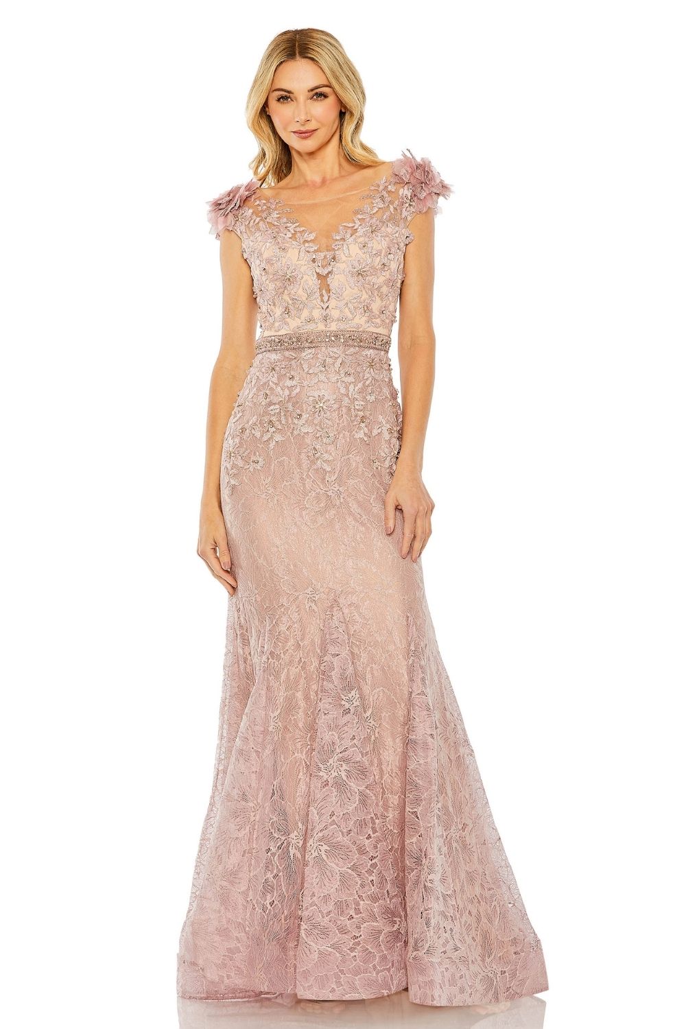 MD-79368 Off Sh Feathered Gown-Brown