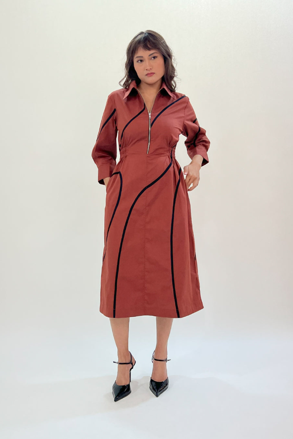 Yara tape dress-Brown & Black