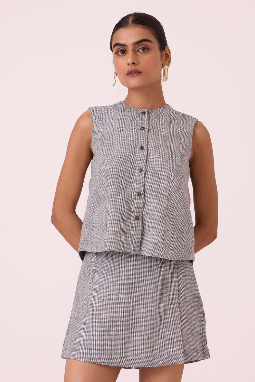 Polina Houndstooth Linen Skort