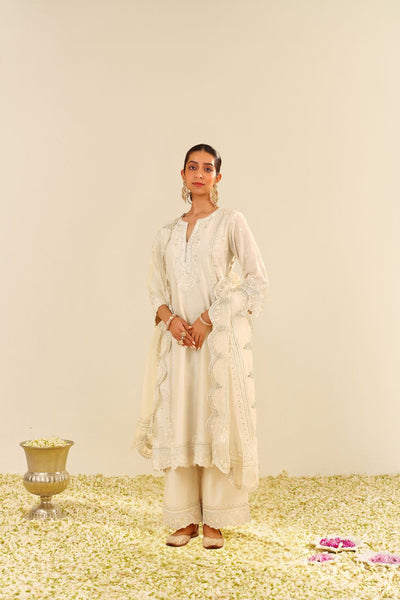 Sumaiya - A-Line Kurta With Palazzo And Dupatta-Daisy Ivory