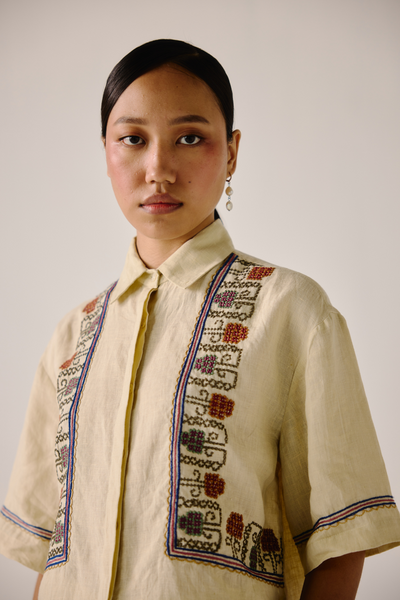 Ava Shirt - Ivory Cross Stitch Emb