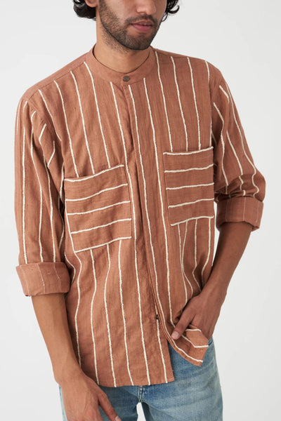 ASYMMETRIC POCKET DETAIL SHIRT - CHAMPANGE