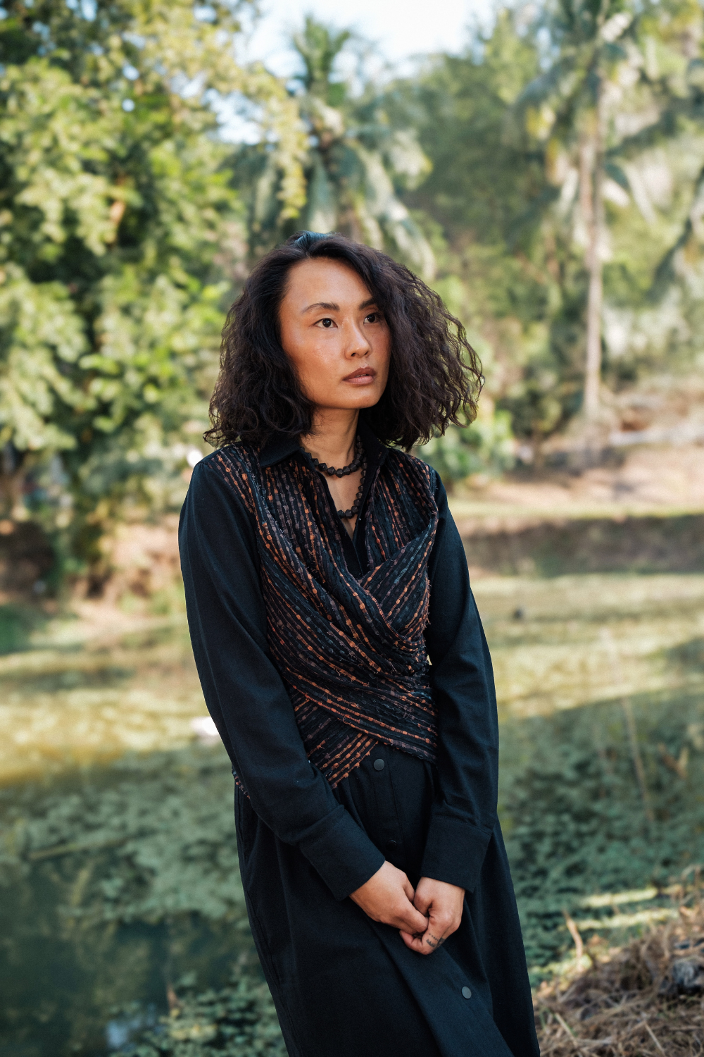 Upcycled Handwoven Seattle Wrap Calf Dress - Black Copper