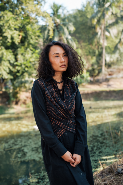 Upcycled Handwoven Seattle Wrap Calf Dress - Black Copper