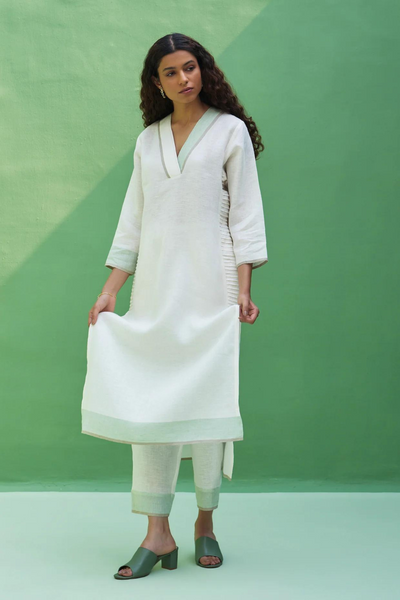 June Border Linen Kurta Set
- Ivory