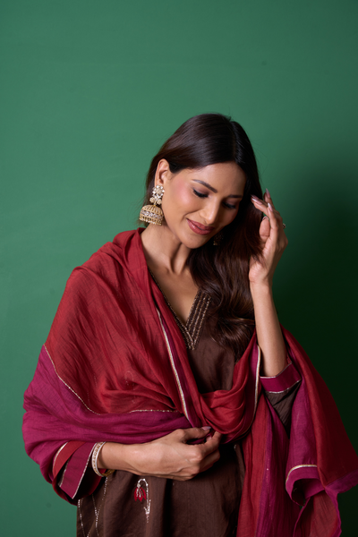 Glee Kurta Set - Brown with Dupatta