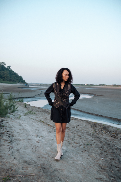 Upcycled Seattle Wrap Short Dress - Black Green