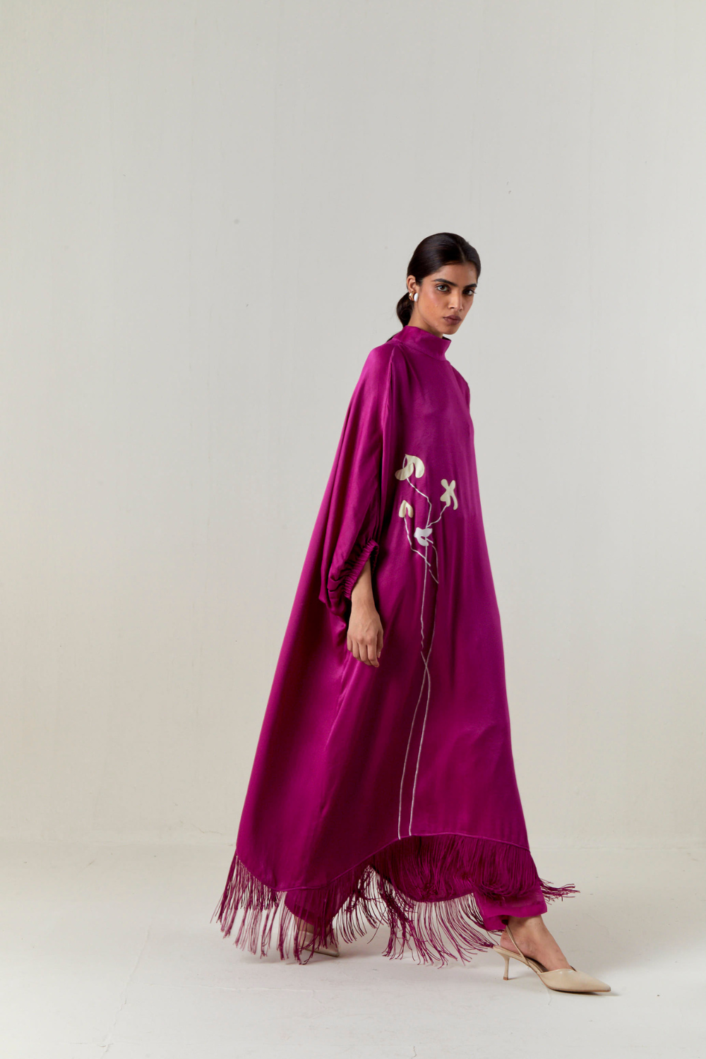FLORAL FRINGE KAFTAN CO-ORD-FUCHSIA