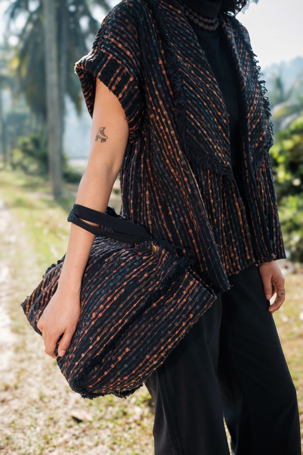 Upcycled Handwoven Berlin shawl collar top - Copper