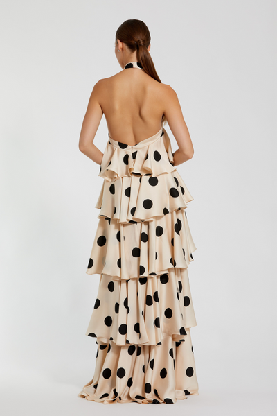 27540-Polka Dot Charmeuse Gown-Cream Black