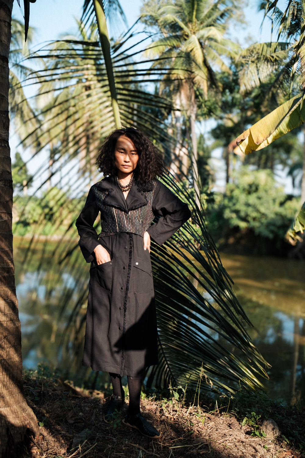 Upcycled Handwoven Copenhagen Trench - Black Green