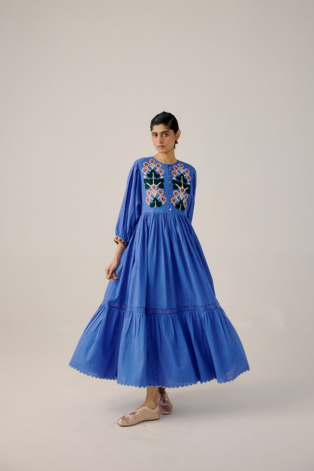 Peasant Dress - Electric Blue