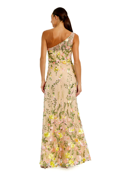 68606-Floral Embroidered Gown-Yellow Multi