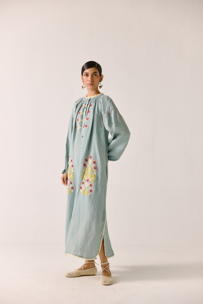 Chloe Dress - Pale Blue Pixel Applique