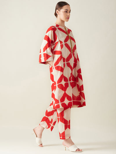 Red Clamp Dye Embroidered Co ord set