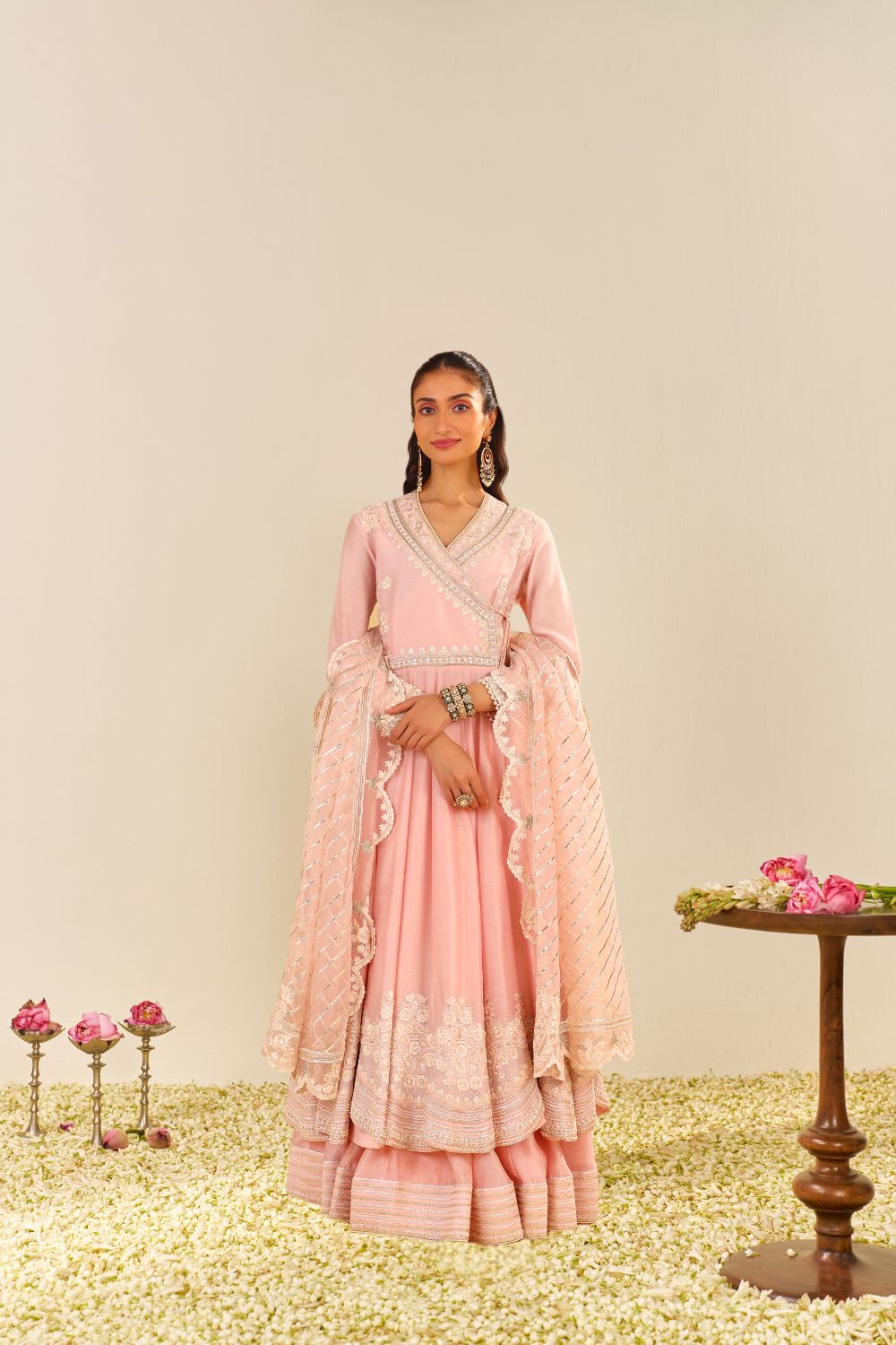Ameena - Long Anarkali With Skirt And Dupatta-Blush Pink