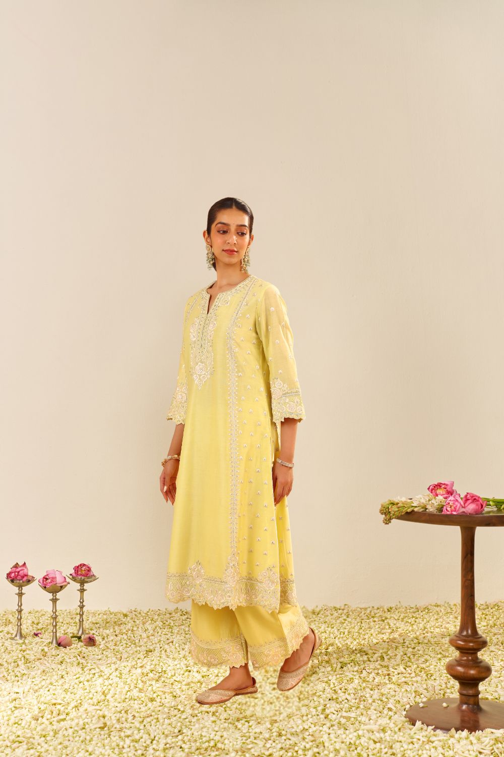 Sumaiya - A-Line Kurta With Palazzo And Dupatta-Lemon Yellow