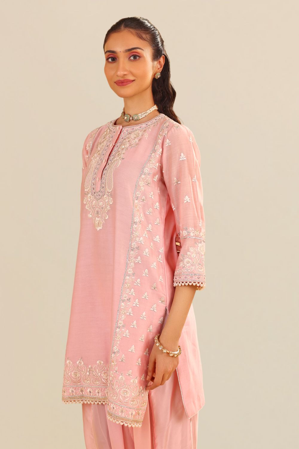 Zaisha - Short Kurta With Dhoti-Blush Pink