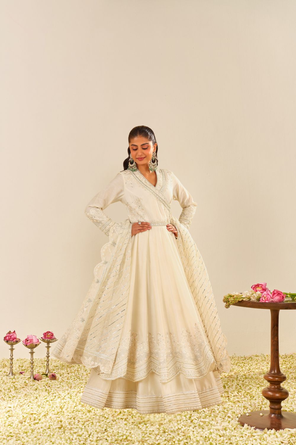 Ameena - Long Anarkali With Skirt And Dupatta-Daisy Ivory