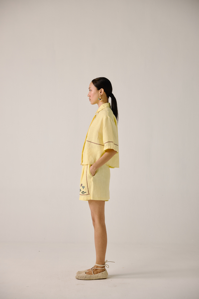 Leo Set - Butter Yellow Fish Embroidery