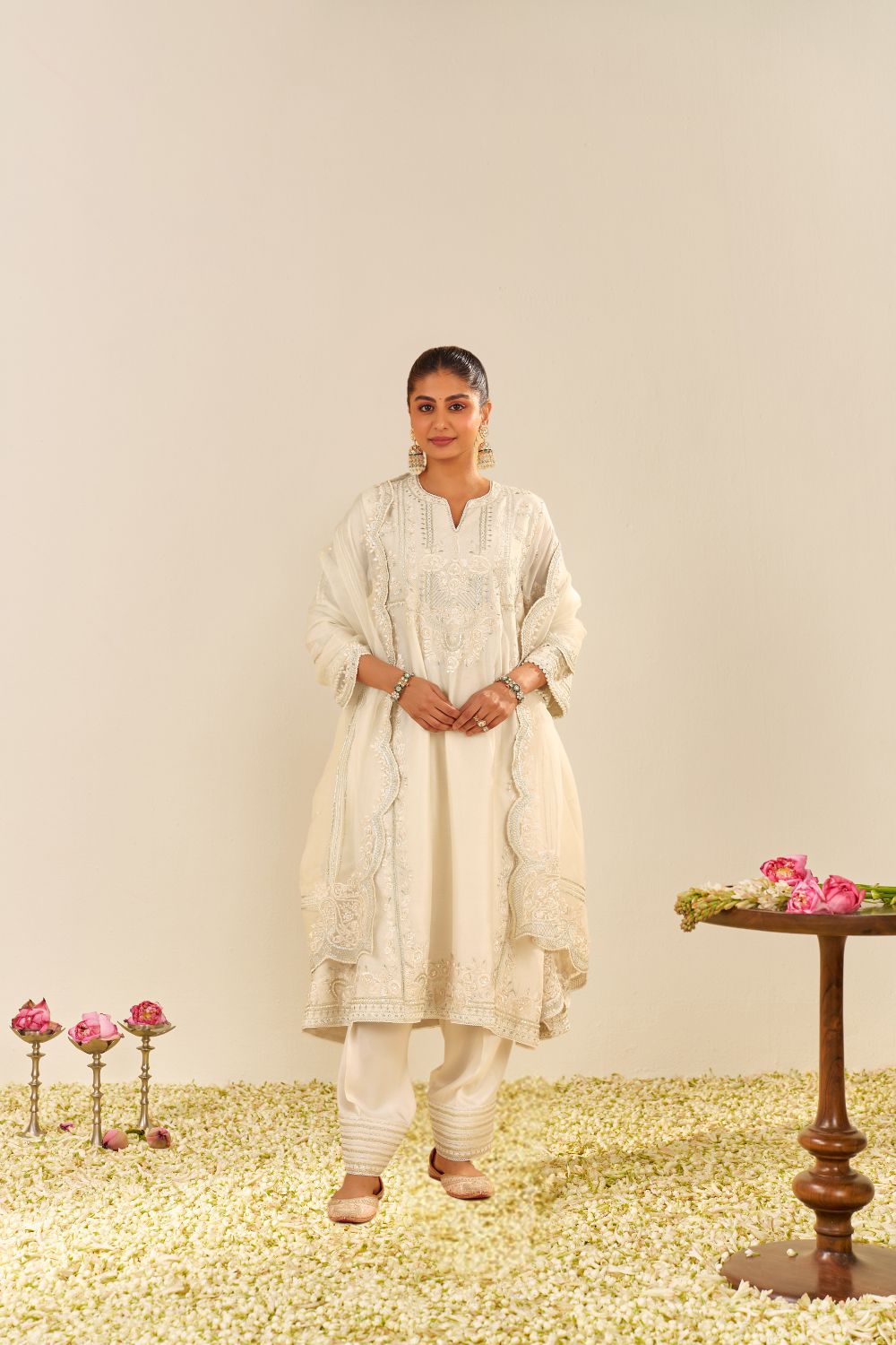 Maziya - Long Chauga With Salwar And Dupatta-Daisy Ivory