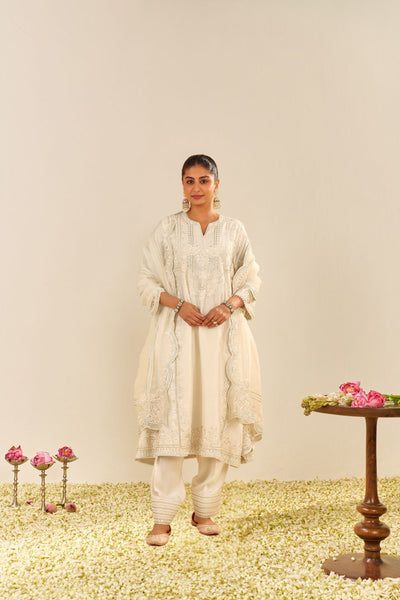 Maziya - Long Chauga With Salwar And Dupatta-Daisy Ivory