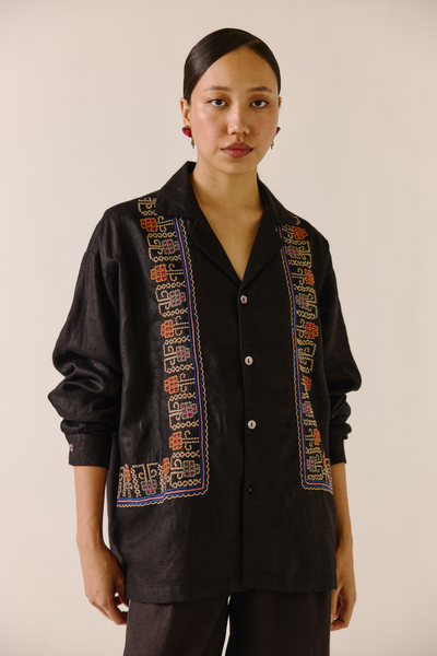 Unisex Shirt (full sleeve) - Black (cross-stitched embroidery)