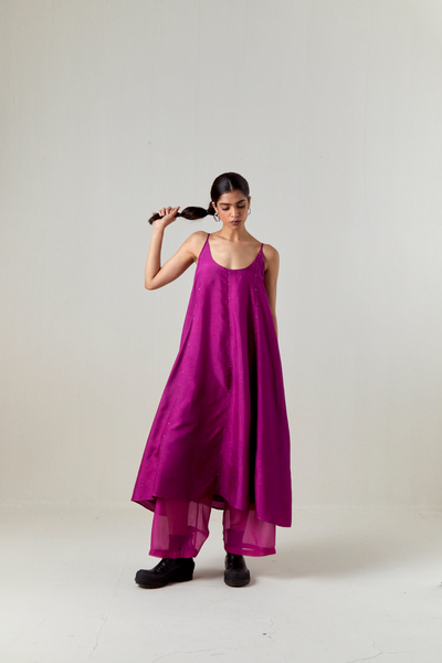 PANELED EMBROIDERED TUNIC CO-ORD-FUCHSIA