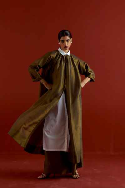 GATHER NECK SHIRT  CO-ORD-OLIVE GOLD