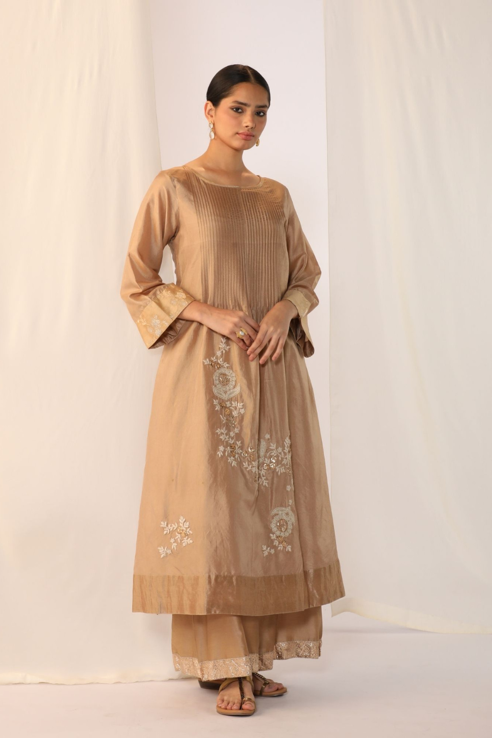 Silk kurta scatter embroidery and refined pintuck