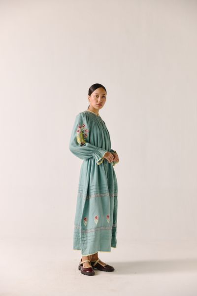 Edith Dress - Pale Blue Pixel Applique
